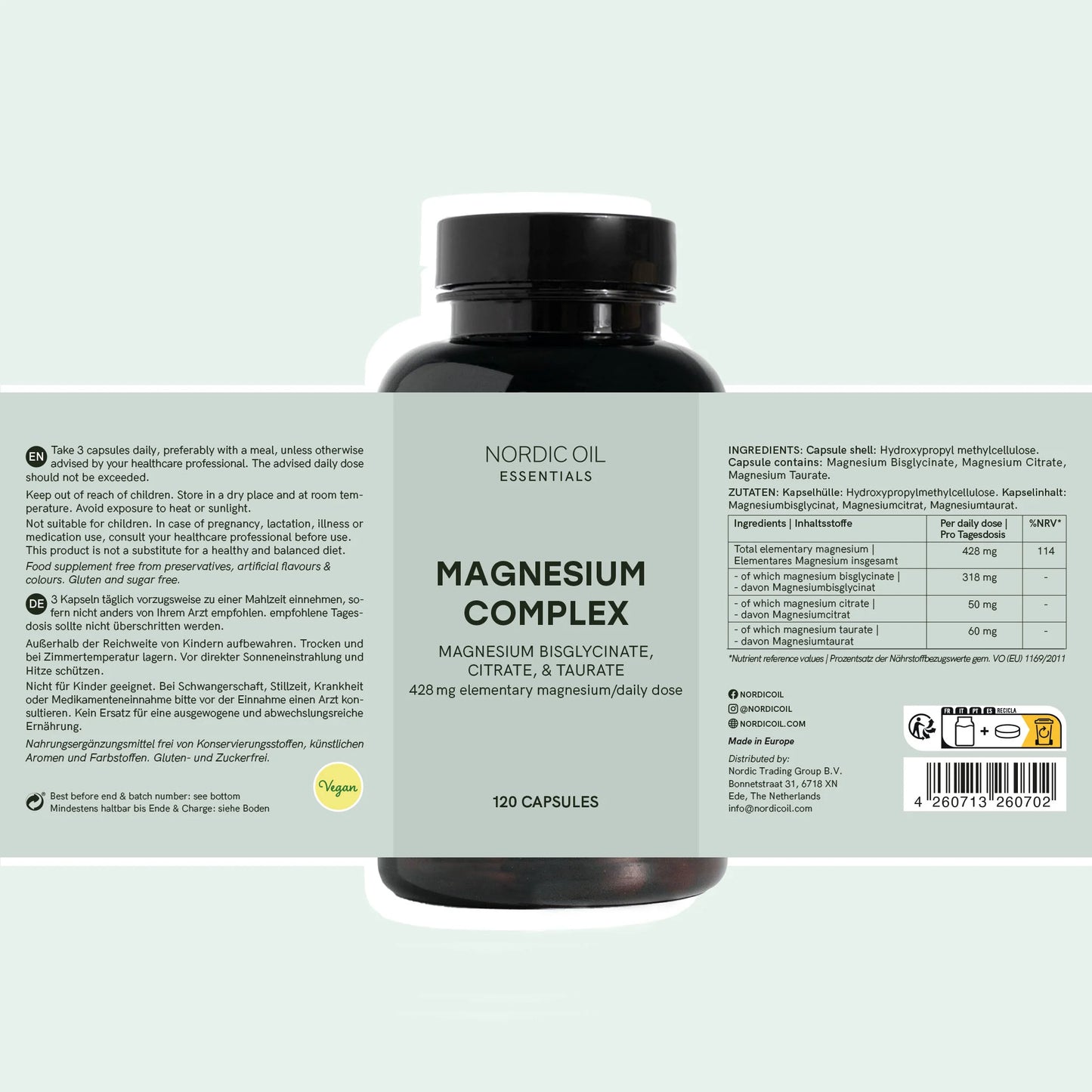 Frasco de cápsulas Complexo de Magnésio Nordic Oil Essentials
