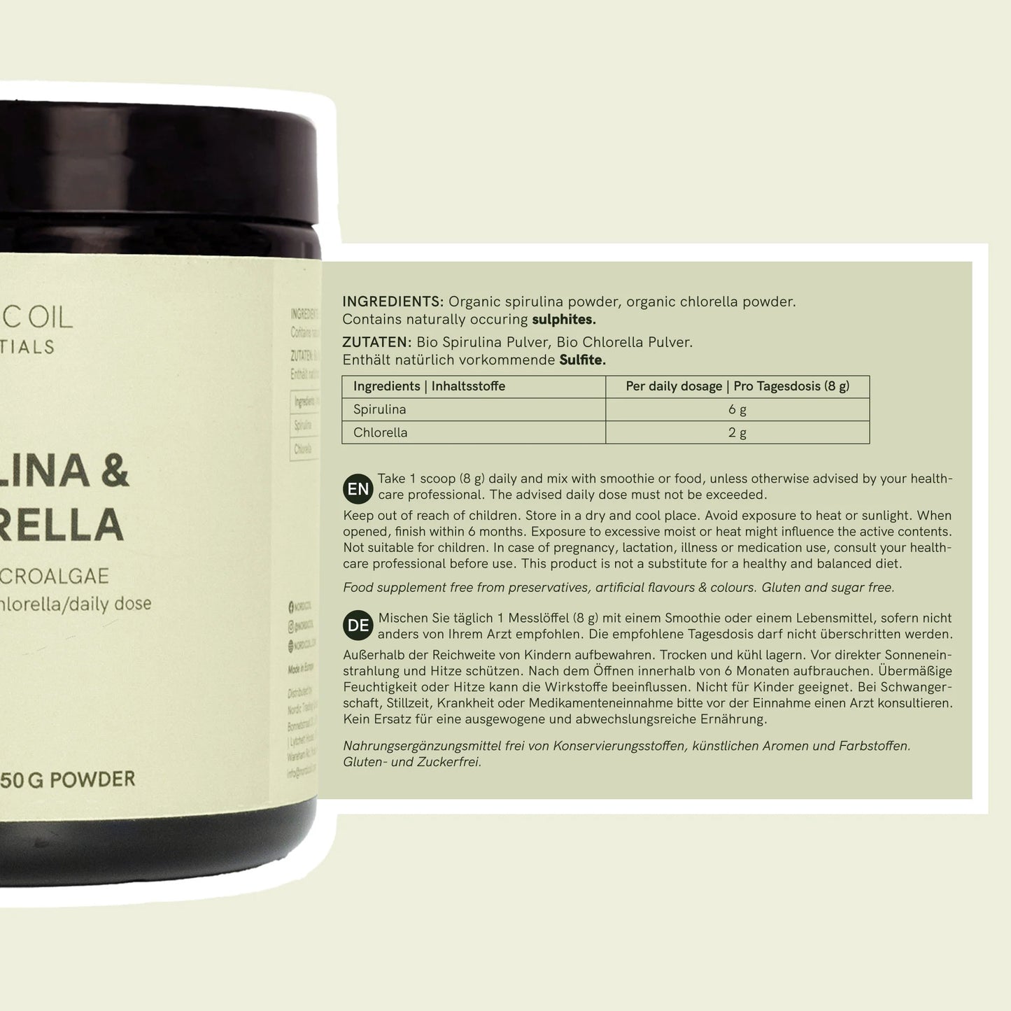 Pó de Spirulina e Chlorella